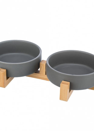 Trixie Napf-Set aus Keramik/Holz - grau/natur