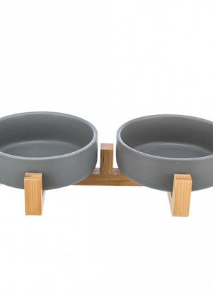 Trixie Napf-Set aus Keramik/Holz - grau/natur