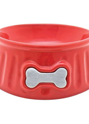 DOGIT Keramiknapf, 350 ml, rot mit Knochendesign