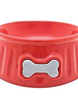 DOGIT Keramiknapf, 700 ml, rot mit Knochendesign