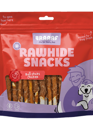 Braaaf Rawhide Roll Sticks Kip - 30 st.