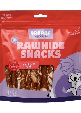 Braaaf Rawhide Roll Sticks Rund & Vis - 25 st.